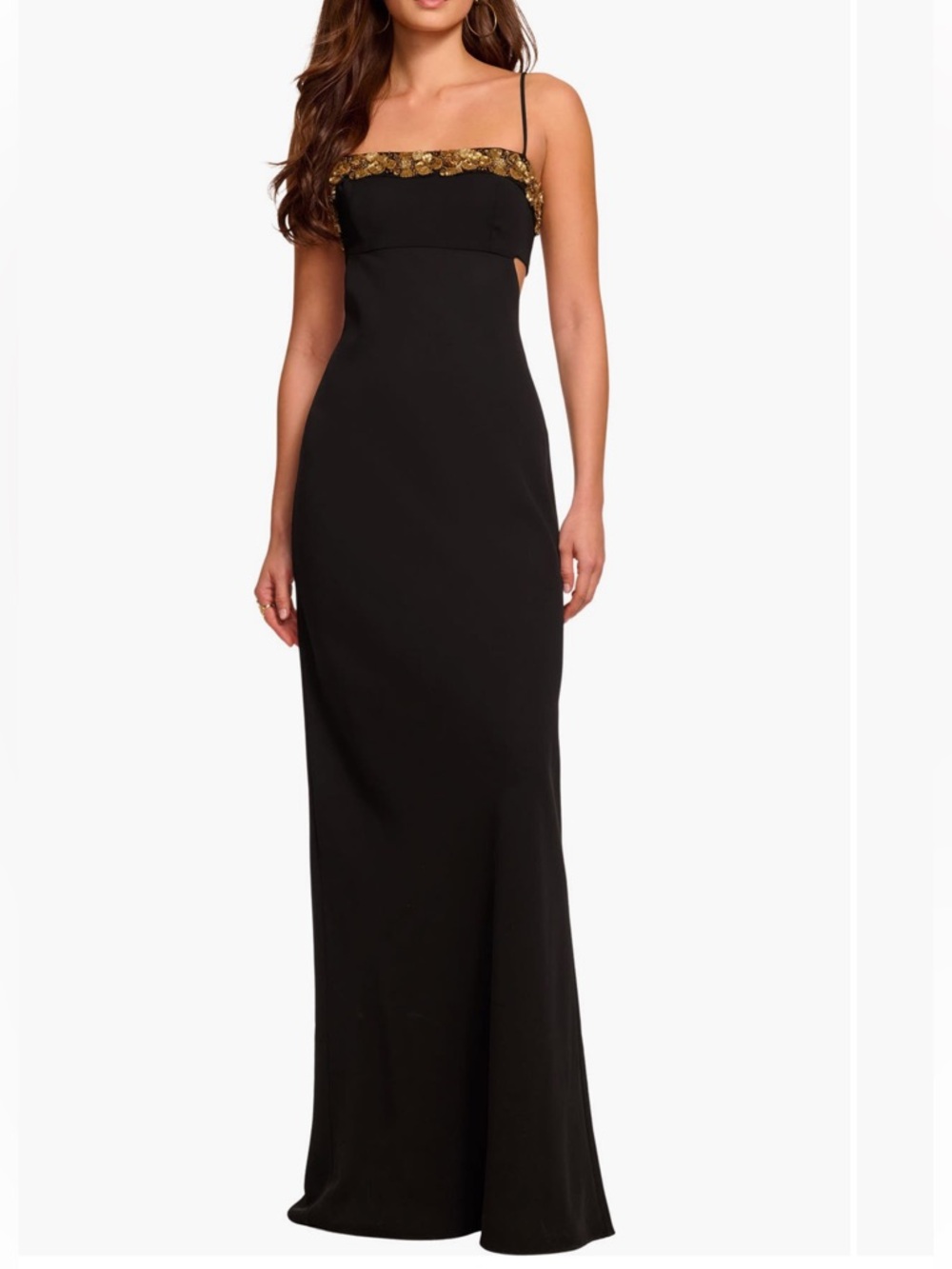 Ramy Brook Helen Cut Out Maxi Dress Black Gold Beaded